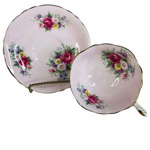 Paragon Teacup & Saucer Bone China Pink Cabbage Rose By Appointment Of Queen VTG
